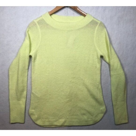 LOFT Textured Shirttail Sweater Neon Yellow 498560 Crew Neck Knit Womens Small S - Picture 2 of 8